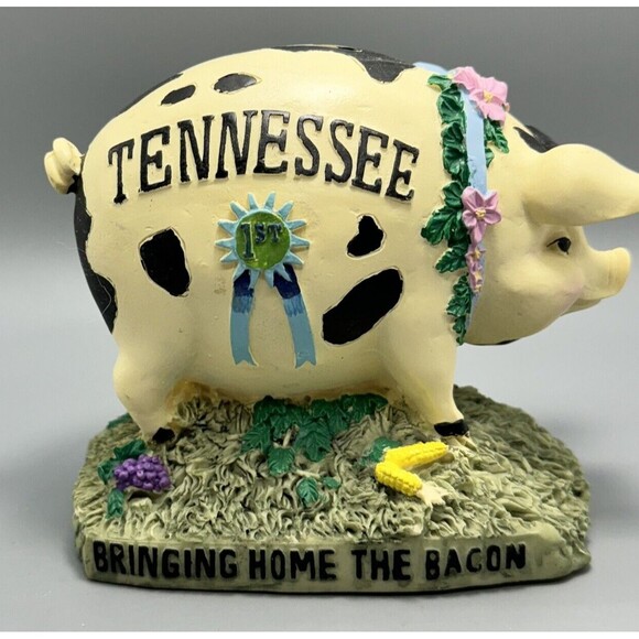 Tennessee Pig Piggy Bank Bringing Home The Bacon Blue Ribbon 1st Mc Art Co Farm - Picture 11 of 16